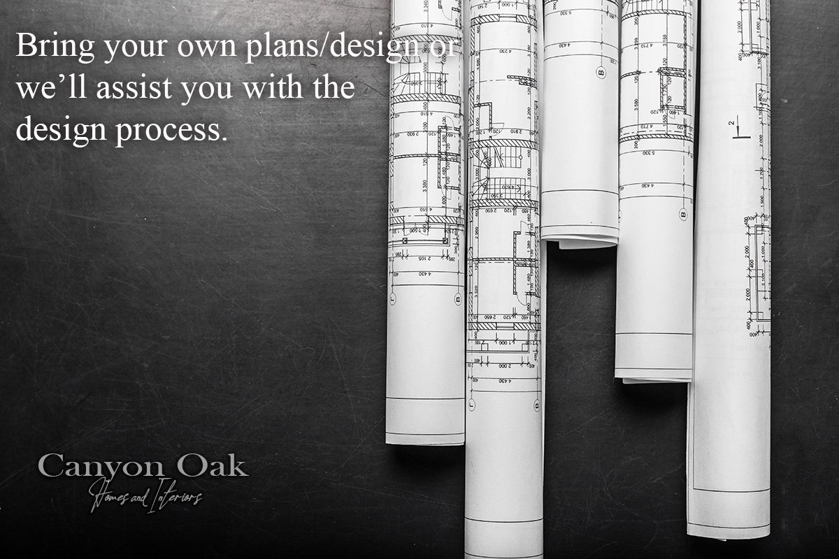 Construction planning drawings on black background